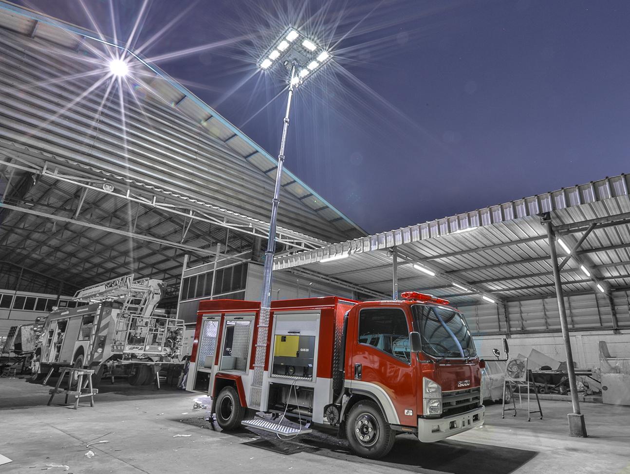 Providing specialized vehicles for transporting generators and lighting poles services.